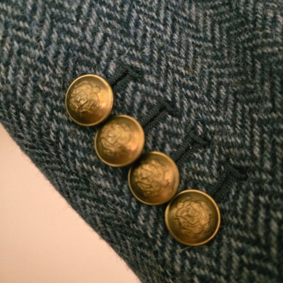J.Crew Campbell Blue Herringbone Tweed Moon Wool Blazer Gold Button Size 0p - Picture 7 of 12